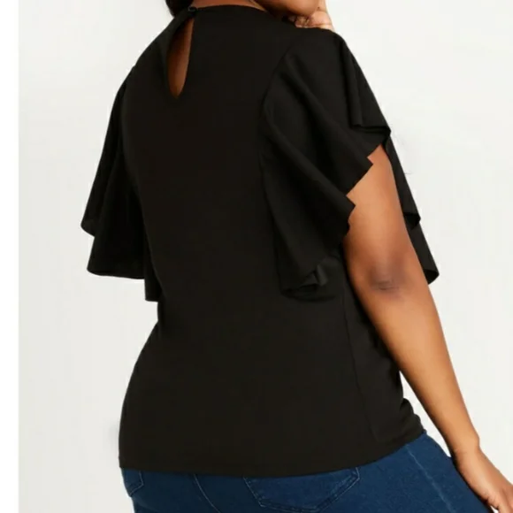 Ashley Stewart Black Rhinestone Trim Top Size 26/28 - Picture 2 of 6